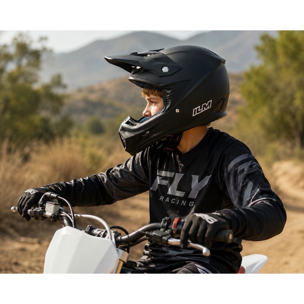 ILM Youth XL Dirt Bike Helmet ILM-128S Matte Black DOT Motocross ATV NWT Open Bx